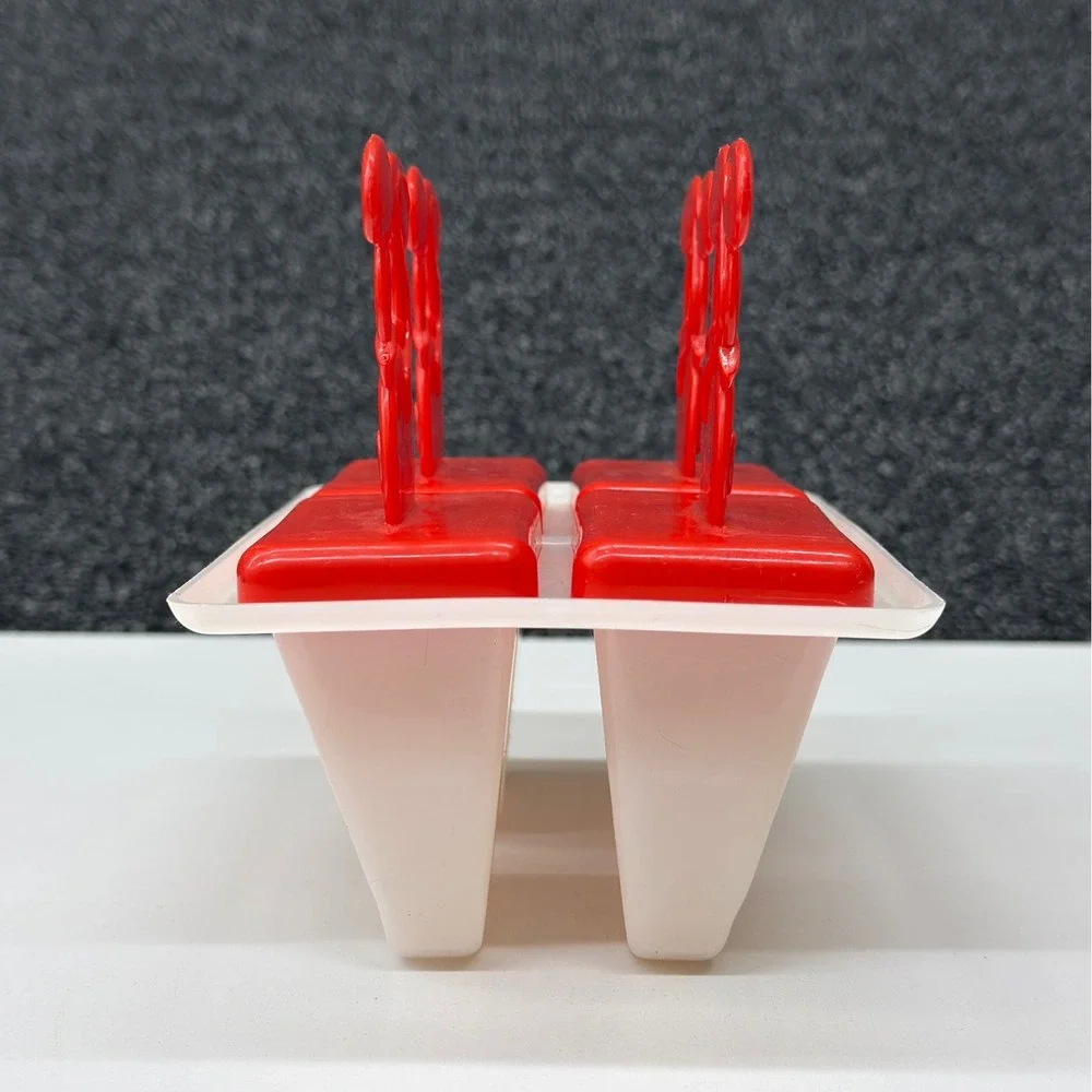Vintage Disney Mickey Mouse Popsicle Mold‎ Set Red White 4 Slot Ice Pop Maker